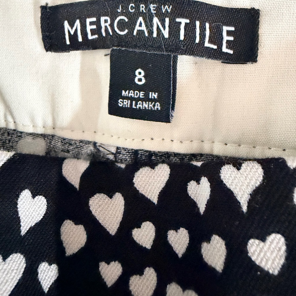 J.CREW MERCANTILE Black White Hearts Ankle Length Pants Sz 8 - Picture 2 of 5